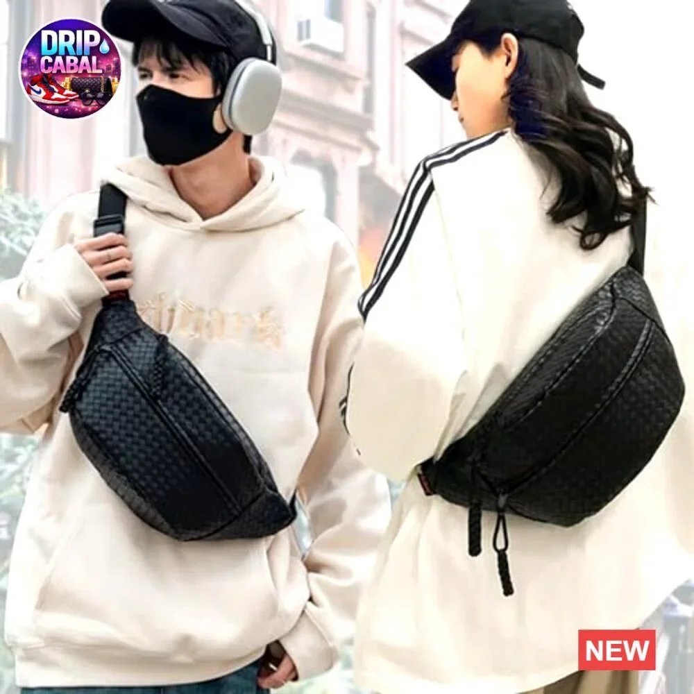 Woven PU Leather Fanny Pack Adjustable Strap Crossbody Sling Bag